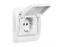 Розетка 1-местная с заземлением и крышкой 16А белая, керамика "Марс" (SBE-02w-16-S1-ZK-c)