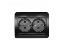 Розетка двойная одноместная с заземлением 16А черная, "Марс" (SBE-02b-16-S2-Z-c)