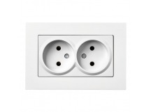 Розетка двойная без заземления белая  с рамкой "Нептун" (SBE-06w-10-S2-N)