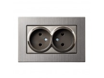 Розетка двойная без заземления серый никель  с рамкой "Нептун" (SBE-06gn-10-S2-N)