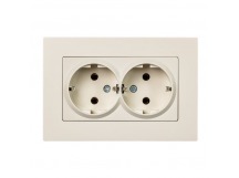 Розетка двойная с заземлением бежевая  с рамкой "Нептун" (SBE-06i-16-S2-Z)