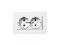 Розетка двойная с заземлением белая  с рамкой "Нептун" (SBE-06w-16-S2-Z)