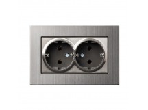 Розетка двойная с заземлением серый никель  с рамкой "Нептун" (SBE-06gn-16-S2-Z)