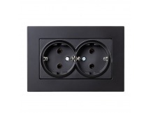 Розетка двойная с заземлением черная  с рамкой "Нептун" (SBE-06b-16-S2-Z)