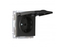 Розетка с заземлением и крышкой 16 А, черная "Нептун" (SBE-05b-16-S1-ZK)