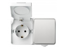 Блок розетка выключатель, IP54, белый, "Сатурн" (SBE-04g-16-SWS)