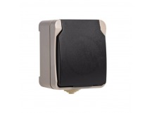 Розетка 1-местная с заземлением 16А с крышкой, IP54, бежевый, "Сатурн" (SBE-04w-16-S1-Z)