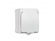 Розетка 1-местная с заземлением 16А с крышкой, IP54, белая, "Сатурн" (SBE-04g-16-S1-Z)