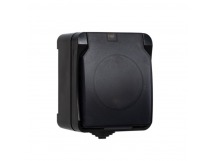 Розетка 1-местная с заземлением 16А с крышкой, IP54, черная, "Сатурн" (SBE-04b-16-S1-Z)