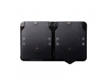 Розетка 2-местная с заземлением 16А с крышкой, IP54, черная, "Сатурн" (SBE-04b-16-S2-Z)