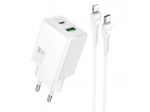 Адаптер сетевой Hoco N71 Nuevo PD+QC3.0 USB/Type-C 3A/30W + кабель Type-C/Lightning (белый)