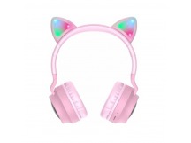 Наушники Bluetooth накладные с микрофоном Hoco W27 Cat, цвет розовый (мятая коробка)