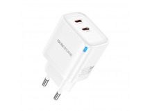 Блок питания сетевой 2 Type-C Borofone BA85A Flare, пластик, PD35Вт, QC3.0, цвет: белый (1/40/160)