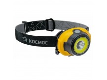 Фонарь налобный Космос H103 3W ХРЕ+COB от аккумулятора 3 режима+ZOOM желтый (1/24/120)
