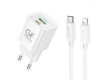 Сетевое З/У GFPower S73PQ-TL 1USB+1Type-C 20W PD,QC с кабелем Type-C-Lightning белый (1/30/180)