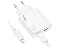 Сетевое З/У HOCO C142A 1USB+1Type-C 20W PD,QC с кабелем Type-C-Lightning белый (1/19/190)