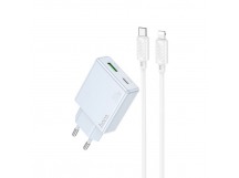 Сетевое З/У HOCO C142A 1USB+1Type-C 20W PD,QC с кабелем Type-C-Lightning голубой (1/19/190)