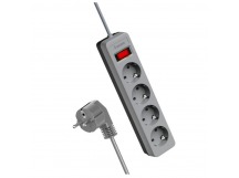 Сетевой фильтр Космос 4р.С/З 10A 1.5м ПВС 3x0.75мм² с выкл. серый (1/20)