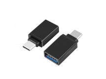 Переходник GoPower Type-C (m)-USB (f) 2.0 черный Premium Zip-Lock c подвесом (1/500)