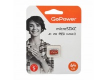 Карта памяти microSD GoPower 64GB Class10 UHS-I (U3) 100 МБ/сек V30 без адаптера