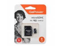 Карта памяти microSD GoPower 8GB Class10 15 МБ/сек V10 с адаптером