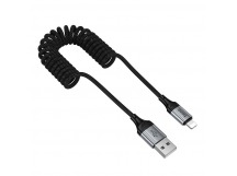 Кабель USB - Lightning Hoco X121 (2.4А, 1.5 м, пружина) Черный