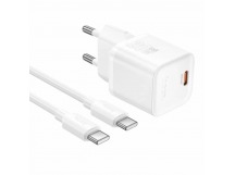 Блок питания сетевой 1 Type-C HOCO N64, PD20Вт, кабель Type-C - Type-C, цвет: белый (1/13/130)