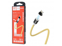 Кабель GFPower MAG09L USB (m)-Lightning (m) 1м 2.4A нейлон магнит золотой (1/200/800)