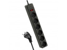 Сетевой фильтр Космос 6р.С/З 16A 1.8м ПВС 3x1мм² с выкл. черный (1/20)