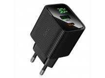Сетевое зарядное устройство USB/Type-C Hoco CS84A (30W, QC3.0, PD, 2 порта, с дисплеем) Черный