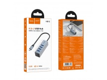 Адаптер-Хаб Hoco HB1B (Type-C - 4USB3.0) серый металлик