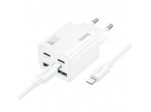Адаптер Сетевой с кабелем Hoco N56 2Type-C/2USB 3A/30W (Type-C/Lightning) (white) (236336)