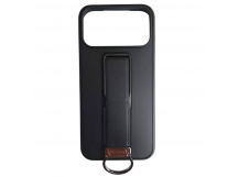 Чехол пластиковый iPhone 17 Pro под кожу с кольцом и подставкой черный