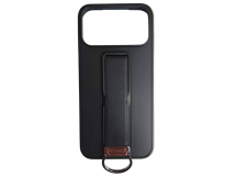 Чехол пластиковый iPhone 17 Pro Max под кожу с кольцом и подставкой черный