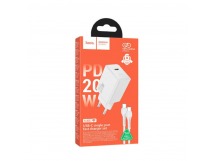 Сетевое ЗУ HOCO N68 + кабель Type-C/Type-C (PD 20W) белое