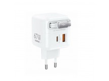 Сетевое зарядное устройство USB/Type-C Remax CA01 (67W, QC3.0, PD, 2 порта, GaN, выдвижной кабель Type-C) Белый