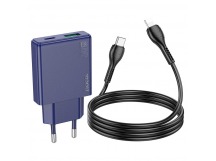 Адаптер сетевой Hoco N45 Biscuit PD+QC3.0 USB/Type-C 30W + кабель Type-C - Apple Lightning (blue)