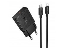 Адаптер сетевой Hoco N72 Mini PD Type-C 3A/20W + кабель Type-C - Apple Lightning (black)