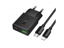 Адаптер Сетевой с кабелем Hoco N73 Mini PD+QC3.0 USB/Type-C 20W (Type-C/Lightning) (black) (242974)