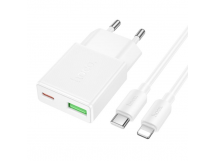 Адаптер Сетевой с кабелем Hoco N73 Mini PD+QC3.0 USB/Type-C 20W (Type-C/Lightning) (white) (242973)