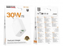 Сетевое зарядное устройство USB/Type-C Borofone BA108A (30W, QС3.0, PD, 2 порта) Белый