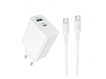 Сетевое зарядное устройство USB/Type-C Borofone BA108A (30W, QC3.0, PD, 2 порта, кабель Type-C-Type-C) Белый