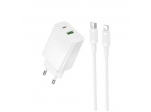 Сетевое ЗУ BOROFONE BAS74A + кабель Lightning/Type-C (2USB/PD 20W) белое