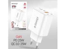 СЗУ 1xUSB QC3.0+1xUSB-C 25W, DEESPI GAN25, белый, шт