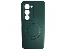Чехол силиконовый Xiaomi Redmi 15 MagSafe цветной с кольцом темно-зеленый