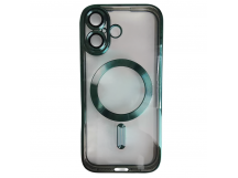 Чехол силиконовый iPhone 17 Magsafe прозрачный с защитой камеры зеленый