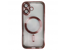 Чехол силиконовый iPhone 17 Magsafe прозрачный с защитой камеры розовый
