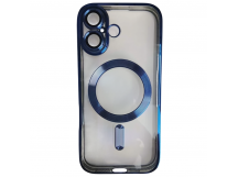 Чехол силиконовый iPhone 17 Magsafe прозрачный с защитой камеры синий
