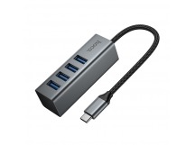Адаптер-Хаб Hoco HB1C (Type-C - 4USB3.0) серый металлик