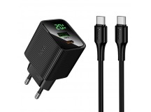 Блок питания сетевой 1 USB, 1 Type-C HOCO CS83A Excellent, 3.0A, PD20Вт, кабель Type-C - Type-C, цвет: черный (1/18/180)